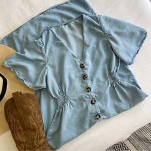 Denim Flutter Sleeve Maxi Dress | Fits like a S (no tag)